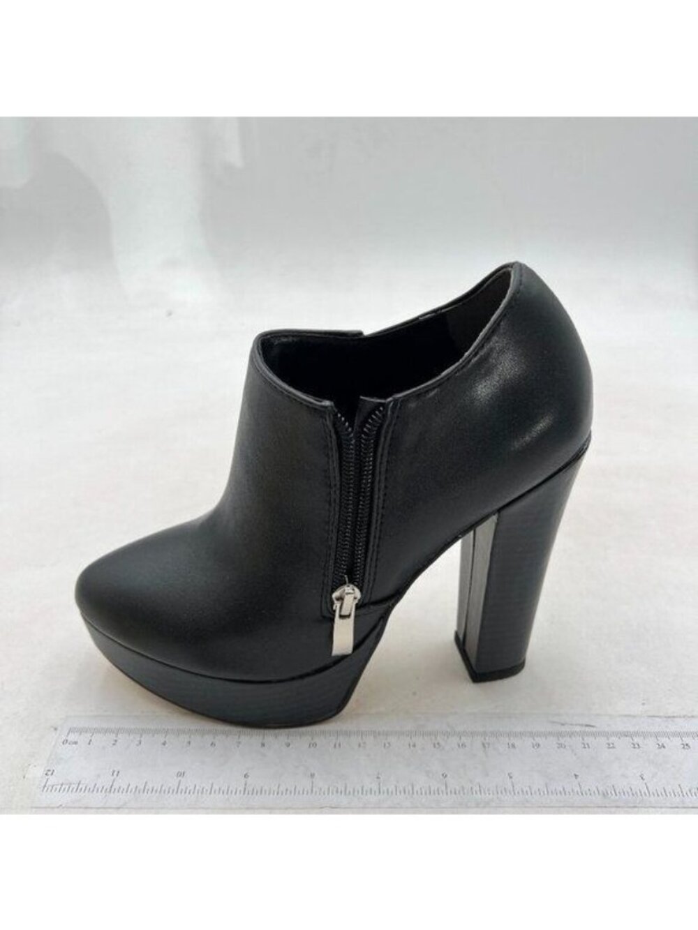 Black Pointed Toe Platform Ankle Boots Chunky High Heel Side Zipper Shoes